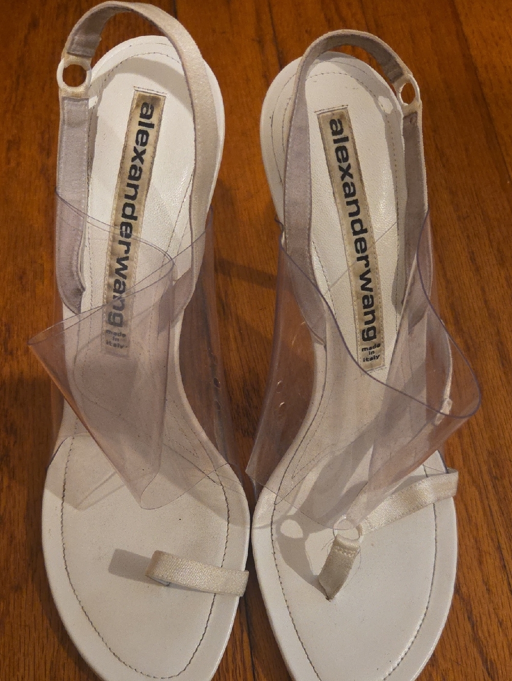 Alexander Wang White Clear PVC Slingback Sandals with Cream Straps